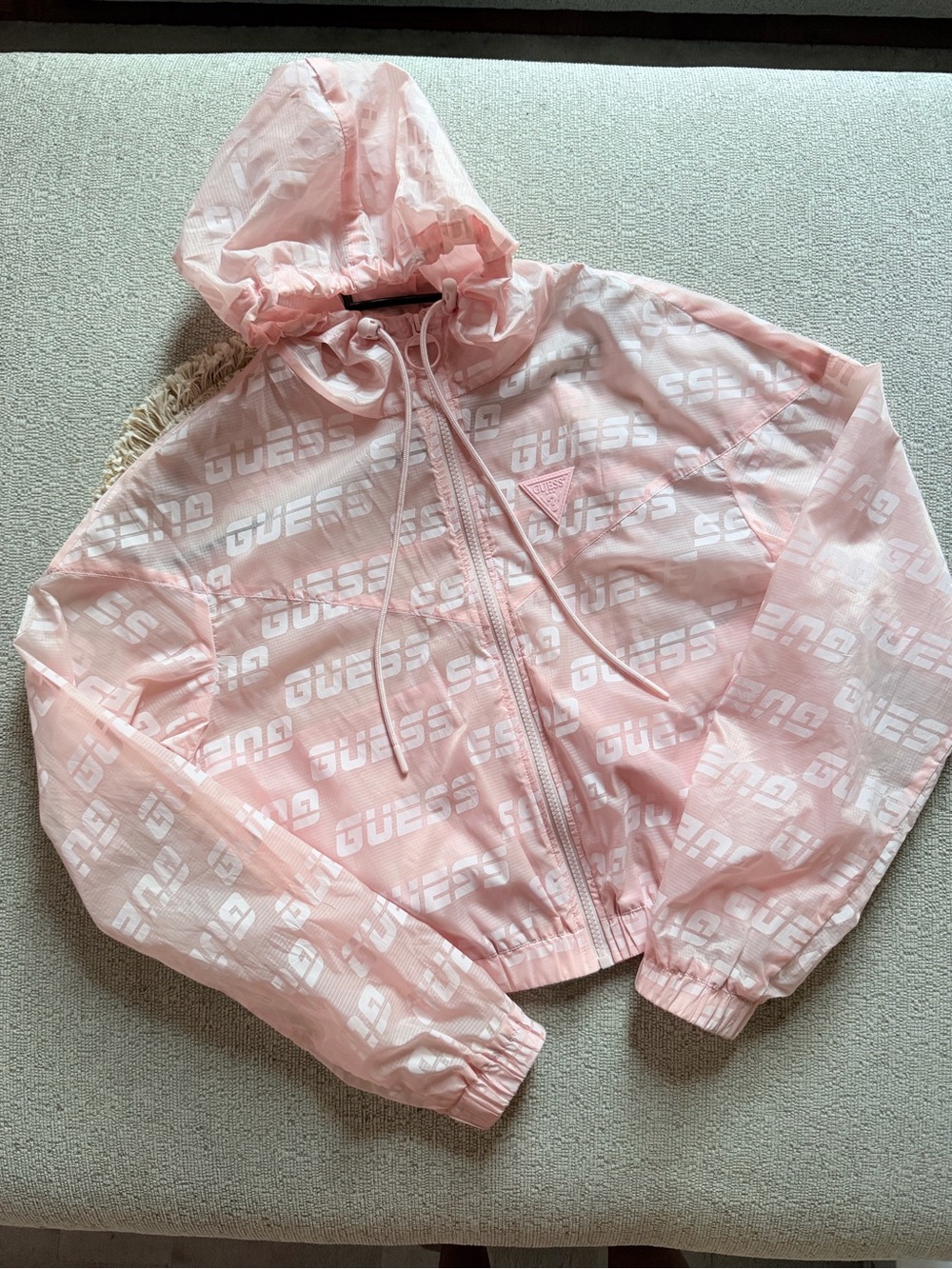 Guess Light Pink Logo Hooded Windbreaker Jacket